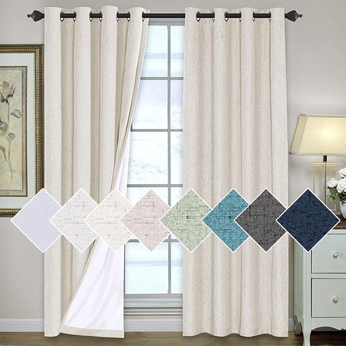 H.VERSAILTEX 100% Blackout Curtains for Bedroom 108 Inches Long Grommet Linen Face Full Light Blocking Curtain Drapes for Living Room Thermal Insulated Linen Look Curtains 2 Panels Set, Antique White
