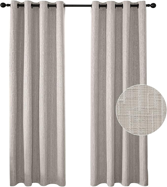 Jacquard Linen Curtains 108 inch Length 2 Panels Thick Faux Linen Blended Window Drapes Burlap Textured Curtains with Grommet for Living Room Bedroom Farmhouse (52x108 Beige) Natural