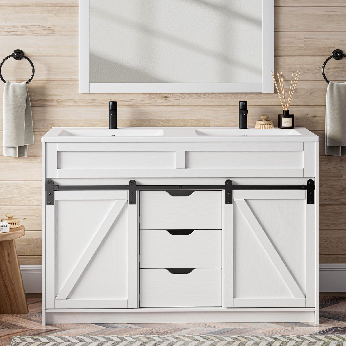 ELEVACHIC Farmhouse 48" Bathroom Vanity w/Sink Combo, Wood Thickened Set