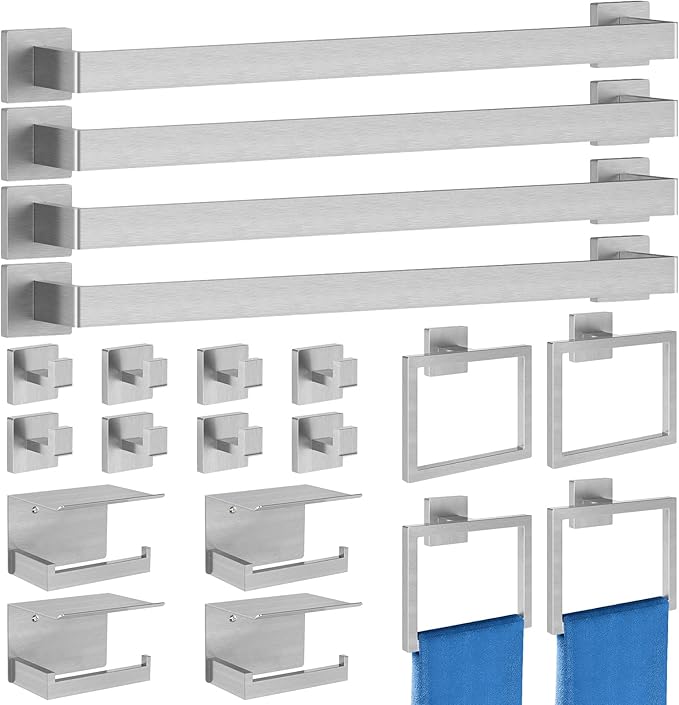 20-Pieces Brushed Nickel Bathroom Hardware Set, 24 Inch Bath Towel Bar Set, Stainless Steel Towel Racks for Bathroom Wall Mounted