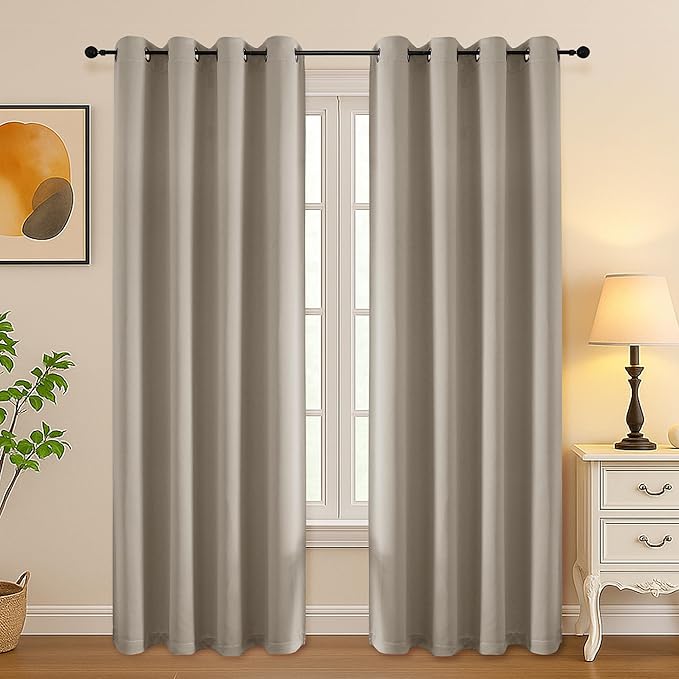 Simplebrand Stone Curtains for Bedroom Living Room 72 Inches Long 2 Panels Set, Room Darkening Thermal Insulated Curtains & Drapes, Solid Grommet Noise Reducing Window Treatment, W50 x L72 Inch
