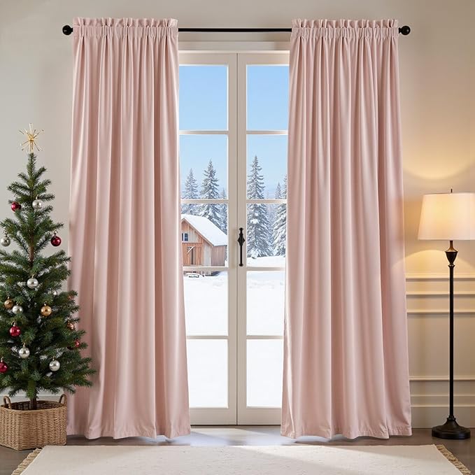 Lazzzy Velvet Blackout Curtains Thermal Insulated Room Window Drapes Super Soft Luxury Curtains for Living Room Bedroom Rod Pocket 2 Panels, Dusty Pink, 52" W x 108" L