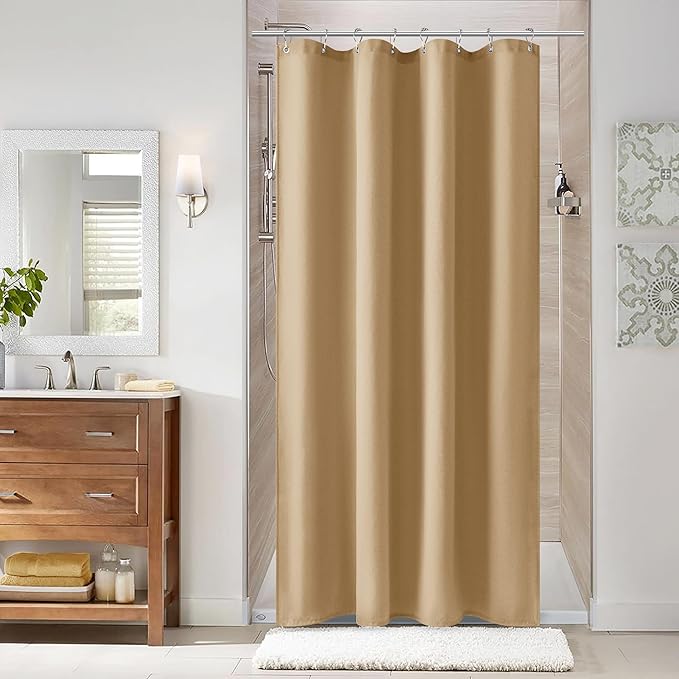Naturoom Gold Yellow 42 Inch Shower Curtain - Stall Narrow Half Linen Ultra Thick Fabric Shower Curtain Set with Hooks, Boho Farmhouse Rustic RV Camper Bath Curtains for Bathroom, 42x72