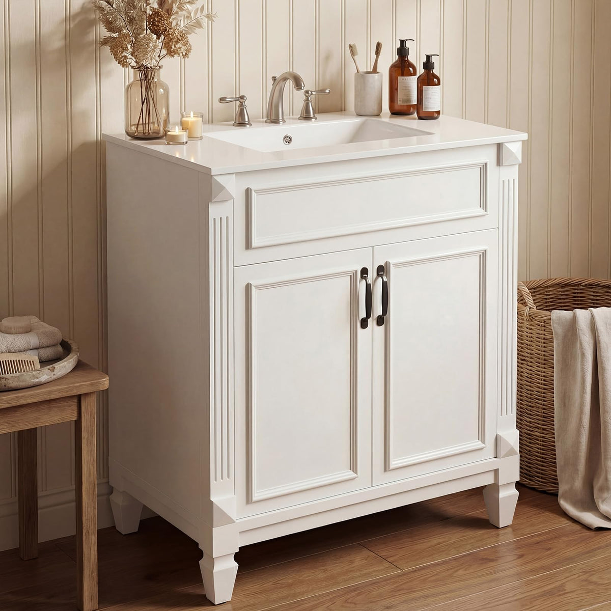Sweetcrispy 30 Inch Bathroom Vanity with Sink, Farmhouse Bathroom Cabinet