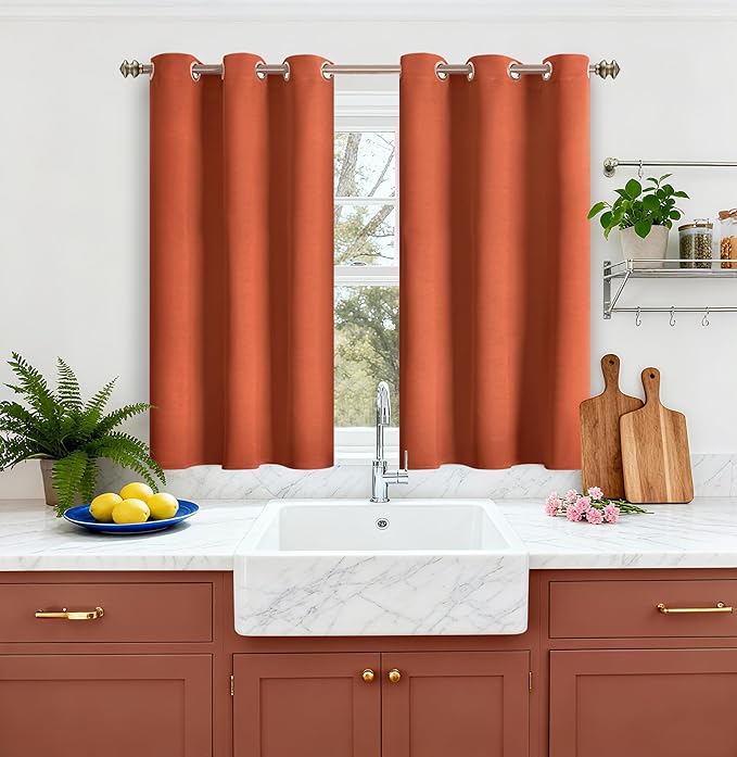 YoungsTex Short Blackout Curtains 54 Inches Length- Burnt Orange Thermal Insulated Drapes with Grommet Room Darkening Privacy for Kitchen Bedroom Windows, 2 Panels, 42 x 54 Inch, Terracotta