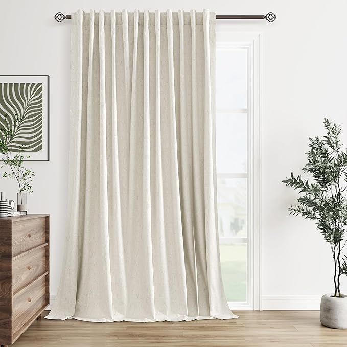 Guken Cream Linen Blackout Curtains 100 Inch Wide by 96 Inch for Living Room Bedroom Back Tab Thermal Insulated 100% Black Ou Room Darkening Window Curtains,1 Panel