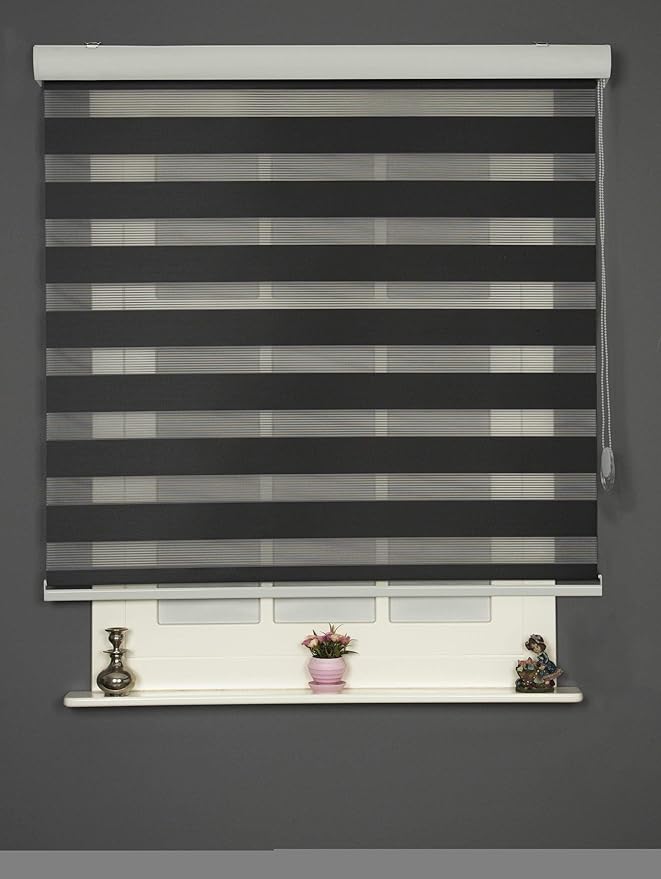 Shadesu Custom Size Zebra Blinds for Windows, 92" W x 72 H, Black, Dual Layer Free-Stop Zebra Shades, Light Control for Day and Night, Sheer Blinds for Indoor Windows, Bedroom, Kitchen