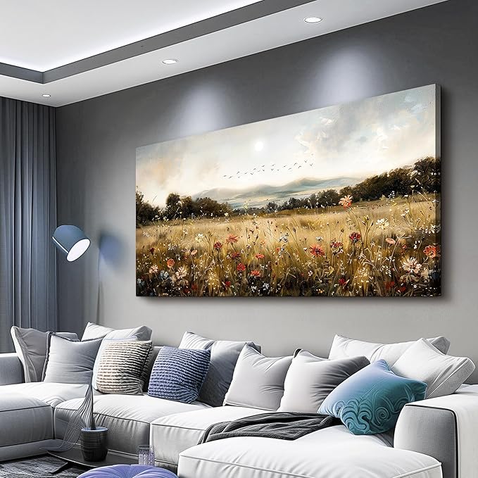 KELIYUAN Large Wall Canvas Picture Aesthetics Vintage Lawn Painting With Printed Wall Art For Restaurant Classical Landscape Wall Decor For Office Living Room Bedroom Home Decoration 30 X 60 Inches