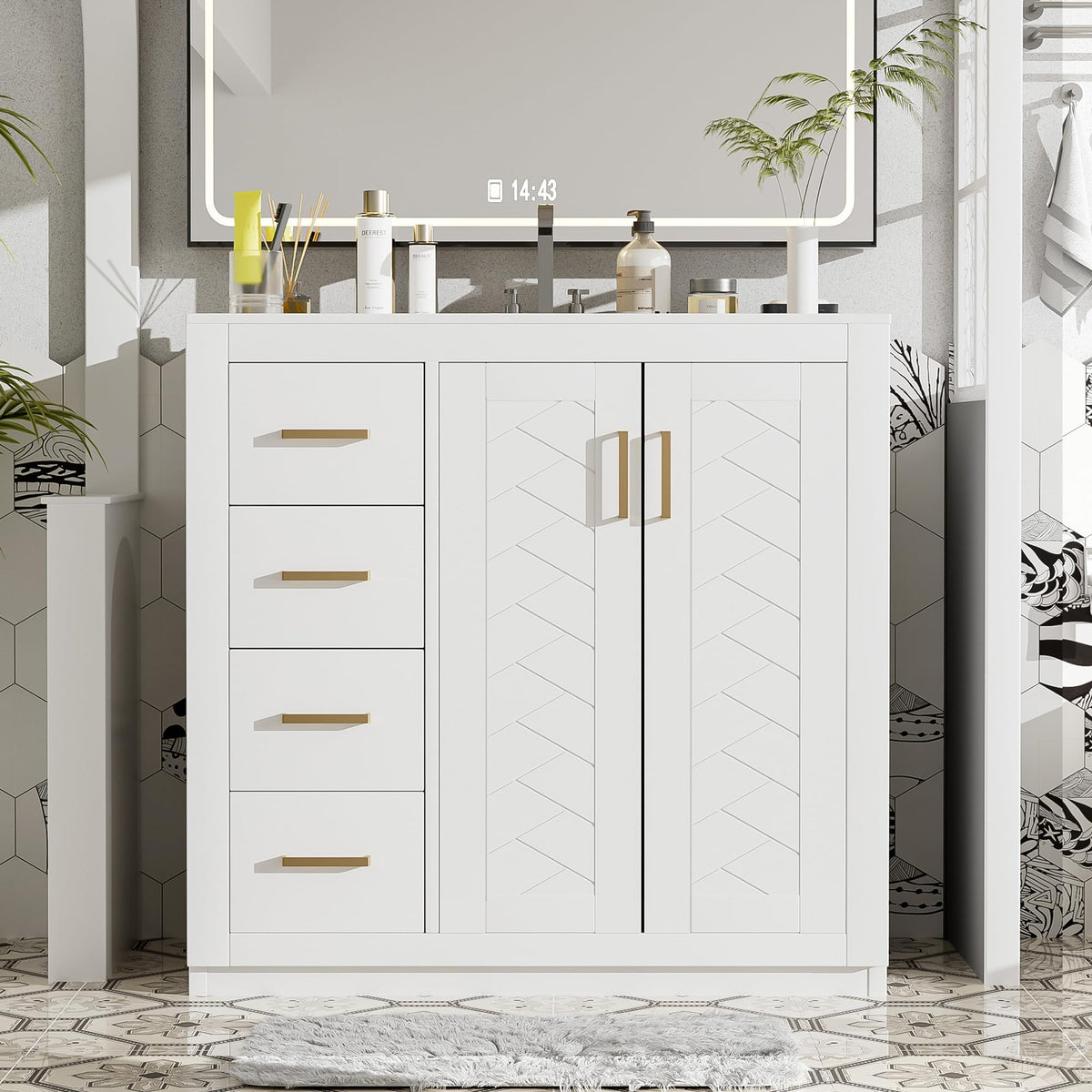 Merax Herringbone Single Sink Bathroom Vanity 36 Inch, White
