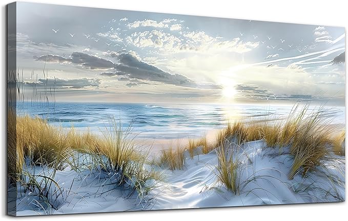 Lapremoly Large Wall Art Canvas for Living Room, Bedroom, Office - Modern Ocean Beach Decor - Blue Sea Landscape Pictures Prints Artwork Home Mural 20"X40"