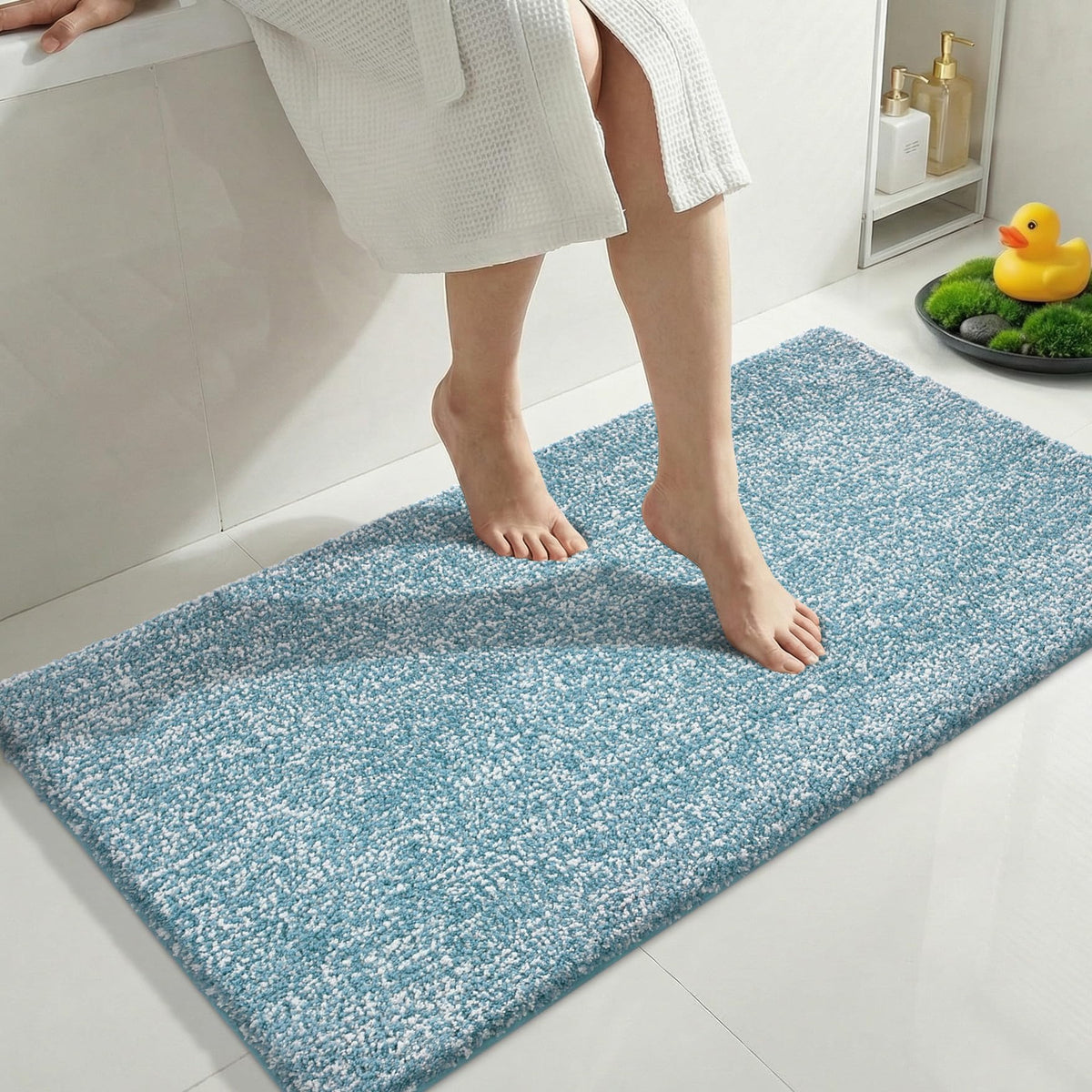 Yimobra Cushioned Anti-Fatigue Long Bathroom Runner Rug, Non Slip Washable Bath Mat, Dense Soft for Double Sink Vanity, Tired Feet Comfort, Absorbent, 44" X 24" (3.7' × 2.0'), Denim Blue