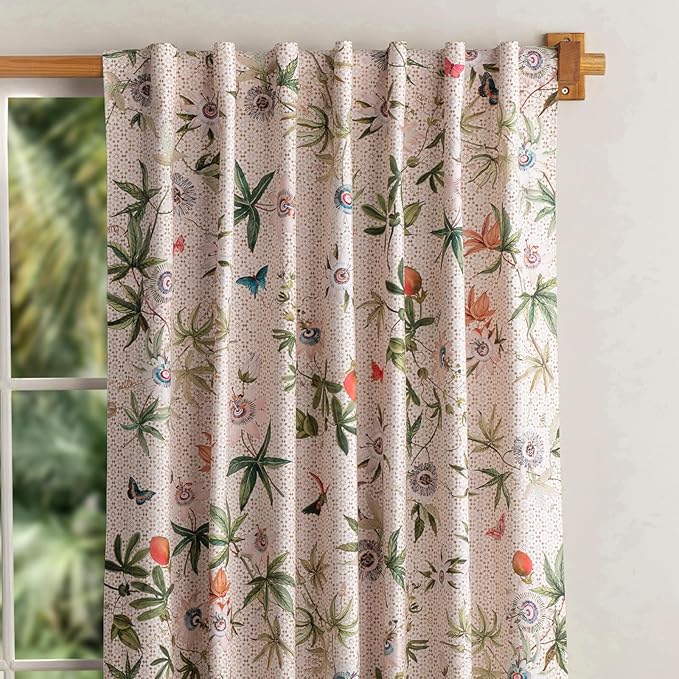 Maison d' Hermine Curtains for Living Room 100% Cotton 96 inch Length One Panel Light Filtering Curtains for Bedroom Windows with Rod and Loop Pockets Drapes (Passiflora Grenadille, 50" W x 96" L)