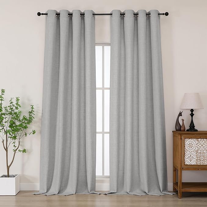 Chyhomenyc Light Grey Extra Long Curtains 108 Inches Long for Living Room, Light Filtering Faux Linen Textured Window Curtains, Elegant Soft Airy Grommet Bedroom Drapes, 50Wx108L, 2PCS, 9FT