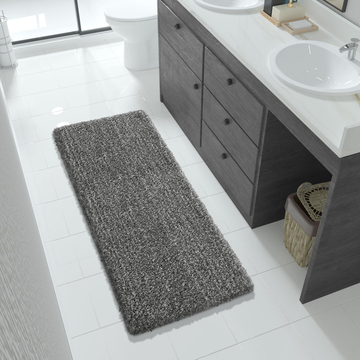 Yimobra Bathroom Runner Rug Non Slip 56x24, Bath Mat, Light Gray&Black Gray