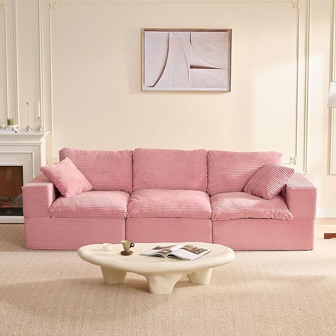 106.3” Sectional Couches for Living Room, Cloud Couch, Modular Sectional Sofa, Convertible Sofas Bed, Deep Seat Sofa, Corduroy, Pink