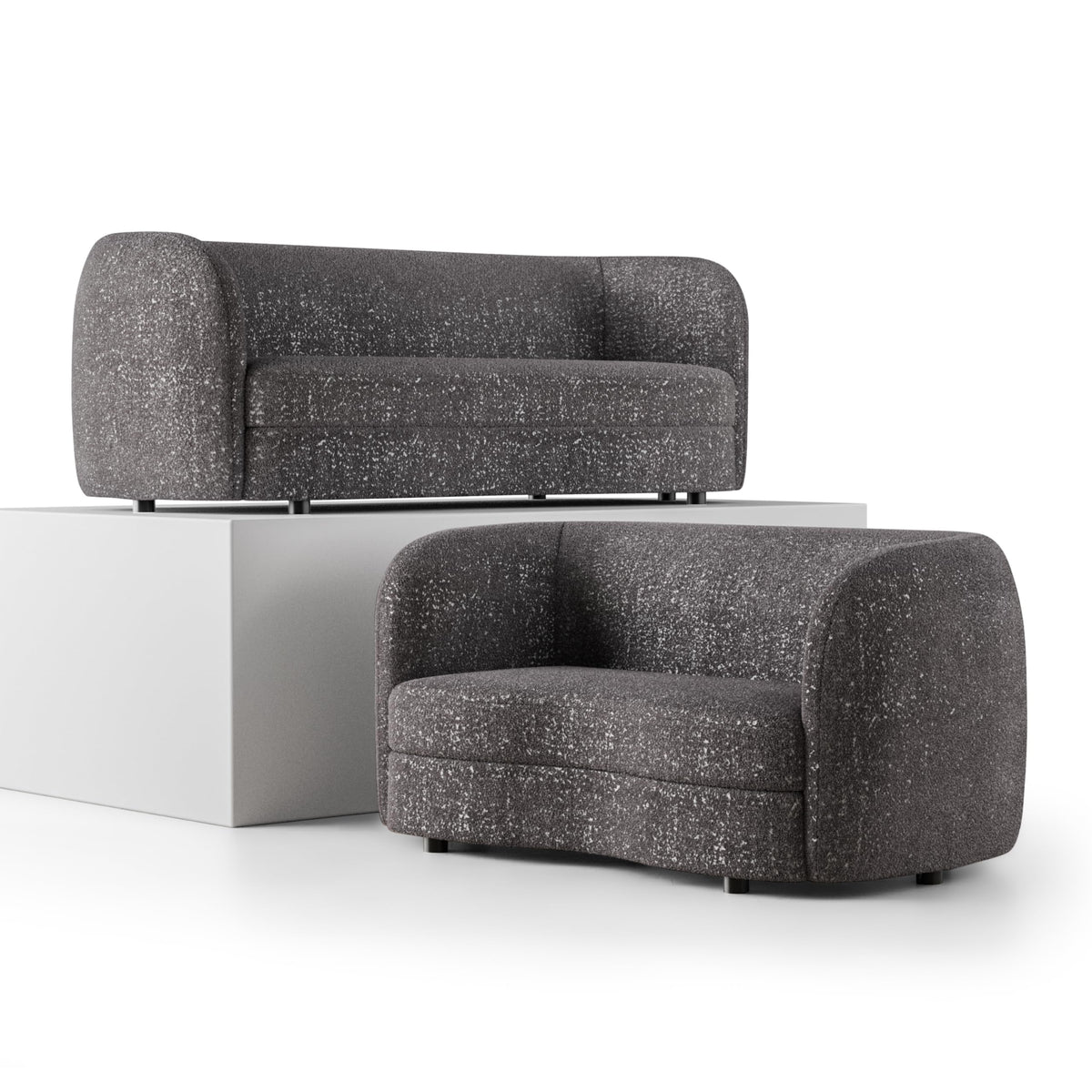 Furniture of America Nimiane Modern Boucle 2 Piece Sofa and Loveseat Set with Curved Arms and Wooden Legs, Accent Furniture Sets for Living Room, Home Office, Bedroom, Charcoal Gray