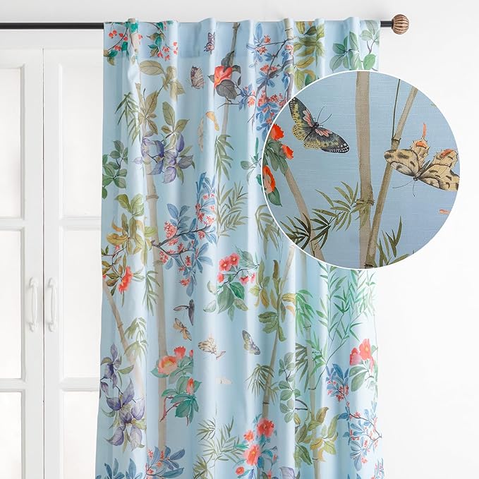 Maison d' Hermine Curtains for Living Room 100% Cotton 84 inch Length One Panel Light Filtering Curtains for Bedroom Windows with Rod and Loop Pockets Drapes (Canne Pastel Blue, 50" W x 84" L)