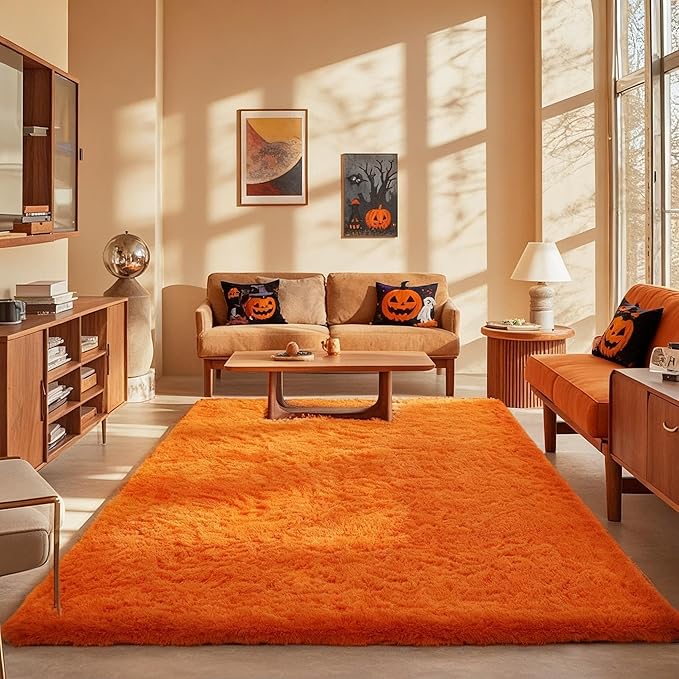 Ophanie Orange Rugs for Living Room Bedroom, 5x8 Fluffy Fuzzy Furry Carpet, Plush Soft Shaggy Bedside Indoor Floor Area Rug for Kids Girls Boys Baby Teen Dorm Nursery Home Decor Aesthetic
