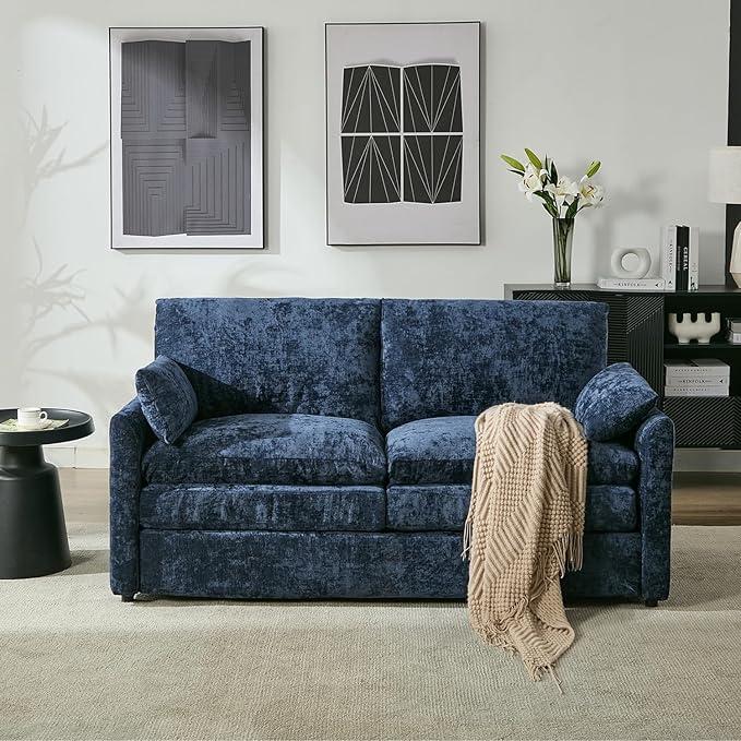 Tbfit Modern Loveseat Couch, 68" Cloud Sofa Spring Seat Cushion, Comfy 2-Seater Love Seat with Pillows, Chenille Removable Cover, Soft Upholstered Living Room Furniture Home Apartment, Blue