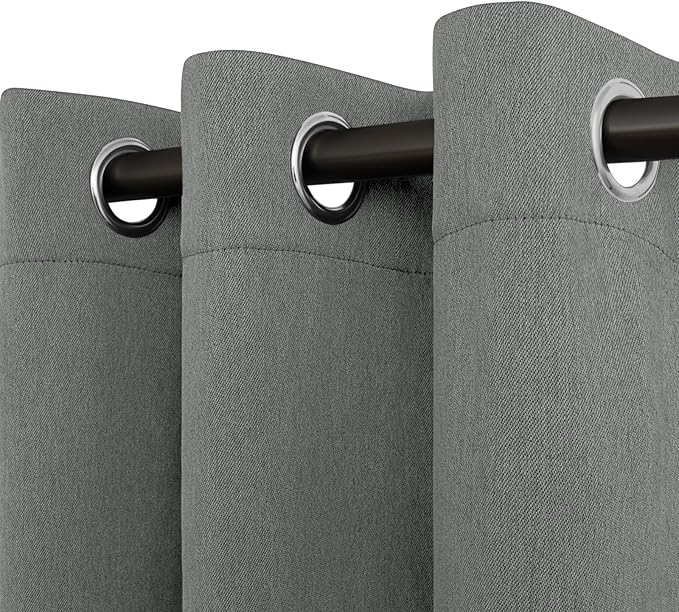 Easy-Going Linen Look Blackout Curtain Grommet Window Curtain Drapes for Bedroom, Living Room Thermal Insulated Room Darkening (2 Panels, 42x84 inch, Grey)