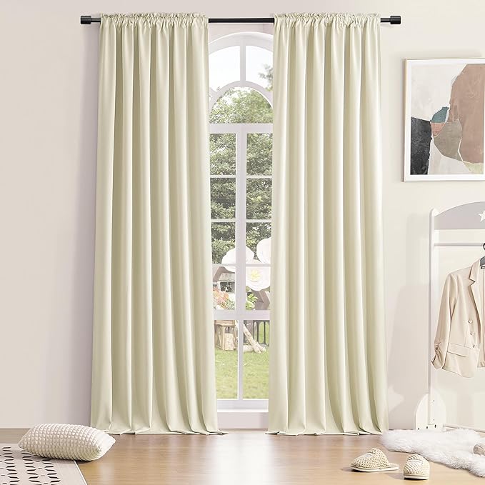 DONREN Patio Door Curtains 96 inch Length, Rod Pocket Top Thermal Insulated Blackout Panels Curtain Drapes for Sliding Glass Door (Cream Beige, 60" Wide, 2 Panels)