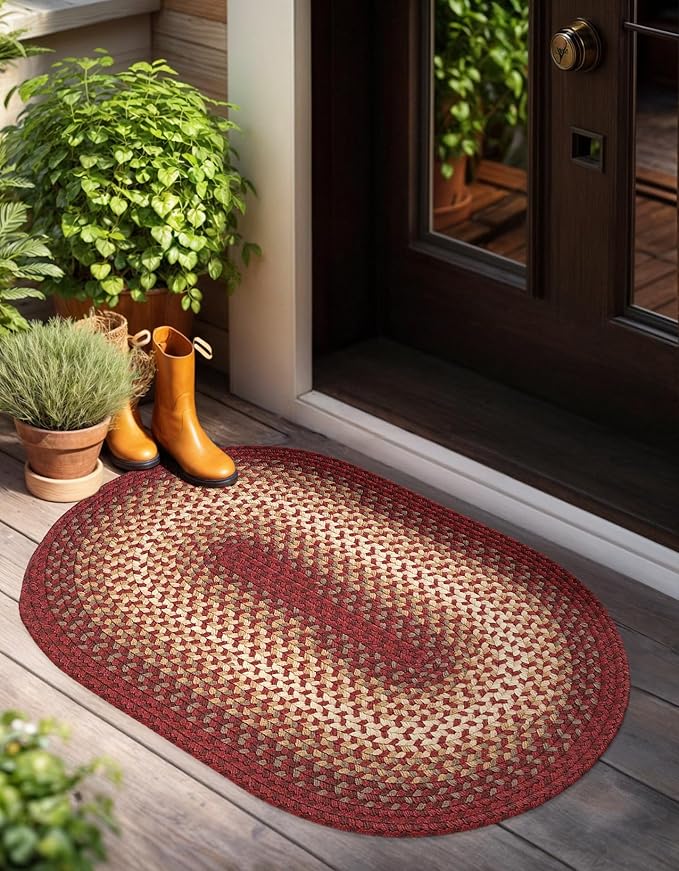 Tranquility TQ42 Red 3' x 5' Oval - Braided Area Rug, Home Decor, Floor Mat or Bedroom Rug - Easy Care, Ideal for High Traffic Areas in Hallway and Living Room - Made in USA