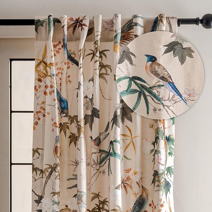 Maison d' Hermine Curtains for Living Room 100% Cotton 84 inch Length One Panel Light Filtering Curtains for Bedroom Windows with Rod and Loop Pockets Drapes (Hokuzai Beige, 50" W x 84" L)