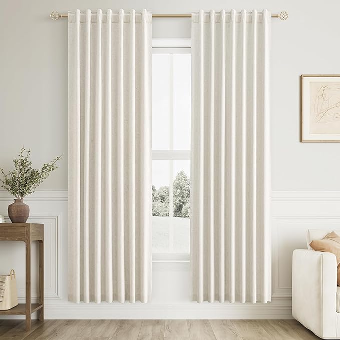 Guken Cream Linen Blackout Curtains 80 Inch Length 2 Panels Set for Living Room Bedroom Back Tab Thermal Insulated 100% Black Out Linen Drapes Room Darkening Window Curtains