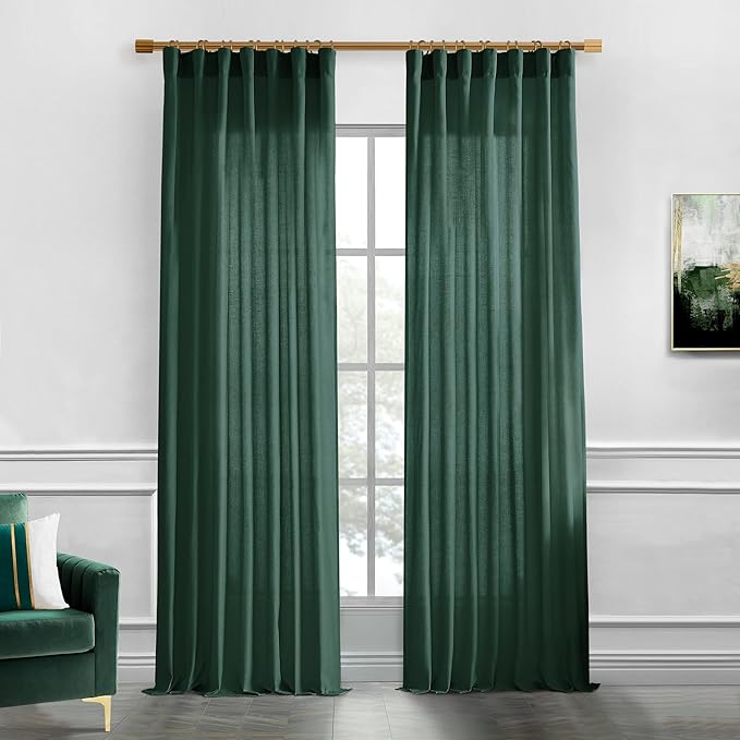 XTMYI Forest Green Curtains 96 Inches Long for Living Room,Light Filtering Back Tab Hooks Pleated Semi Sheer Dark Academia Curtains for Room Decor Bedroom 96 Length 2 Panels
