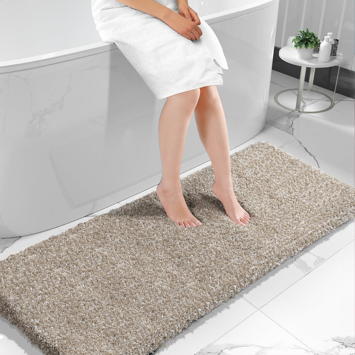 Yimobra Bathroom Runner Rug Non Slip Washable 70x24, Bath Mat, Brown&White