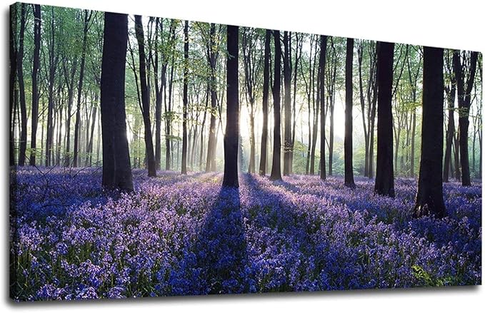 Forest Canvas Wall Art Woods Sunset Purple Lavender Large Green Trees Scenery Nature Picture Prints Modern Canvas Artwork Contemporary Wall Art for Bedroom Living Room Home Office Wall Decor 24" x 48"