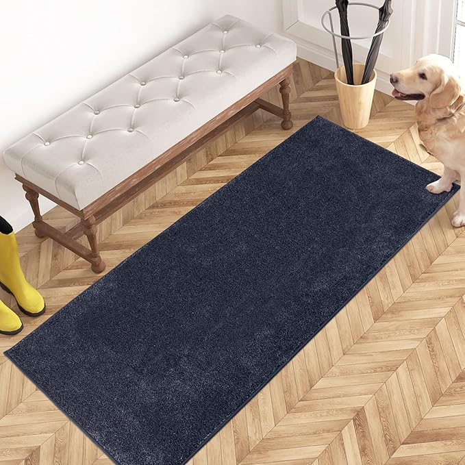 PURRUGS Dirt Trapping Door Mat 24" x 59", Non-Slip Machine Washable Entry Rug, Shoe Scraper, Dog Doormat, Super Absorbent Welcome Mat for Front & Back Door, Muddy Shoes & Paws, Navy Blue