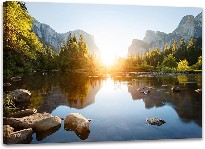 SKASNFAI Mountain Landscape Wall Art Sunrise Canvas Wall Decor Nature Pictures Wall Decor Forest Poster Framed for Living room Bedroom (16x24 inch)