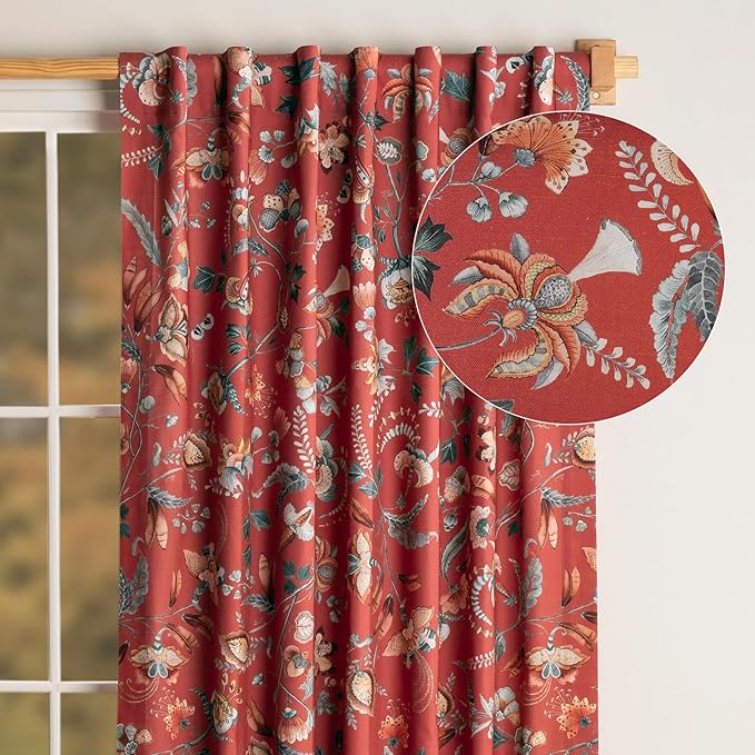 Maison d' Hermine Curtains for Living Room 100% Cotton 84 inch Length One Panel Light Filtering Curtains for Bedroom Windows with Rod and Loop Pockets Drapes (Dalida Terracotta, 50" W x 84" L)
