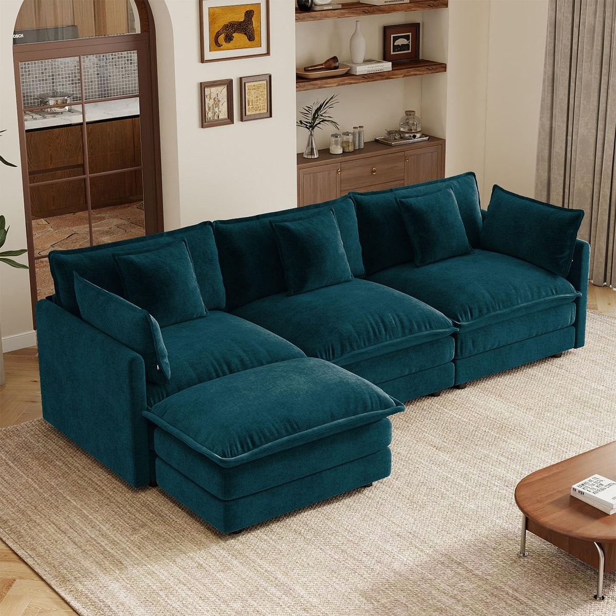 GNIXUU 104" Blue Modular L Shaped Cloud Sectional Couches for Living Room