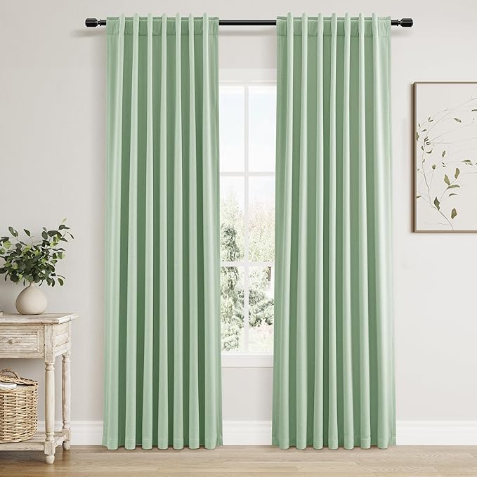 Guken Blackout Curtains 84 Inch Length 2 Panels Set for Living Room Bedroom Back Tab Thermal Insulated 100% Black Out Linen Drapes Room Darkening Window Curtains 84 Inches Long,Aqua Green