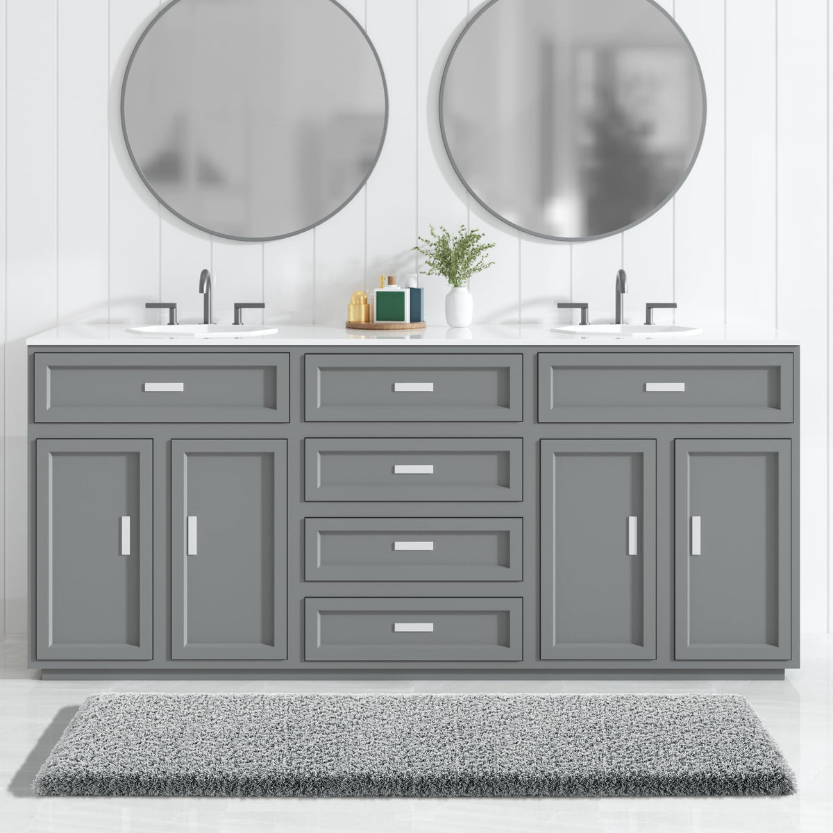 Yimobra Bathroom Runner Rug Non Slip Washable 60x24, Fluffy Bath Mat, Gray