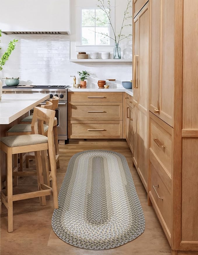 Tranquility TQ62 Frost 2' x 8' Runner- Braided Area Rug, Home Decor, Floor Mat or Bedroom Rug - Easy Care, Ideal for High Traffic Areas in Hallway and Living Room - Made in USA