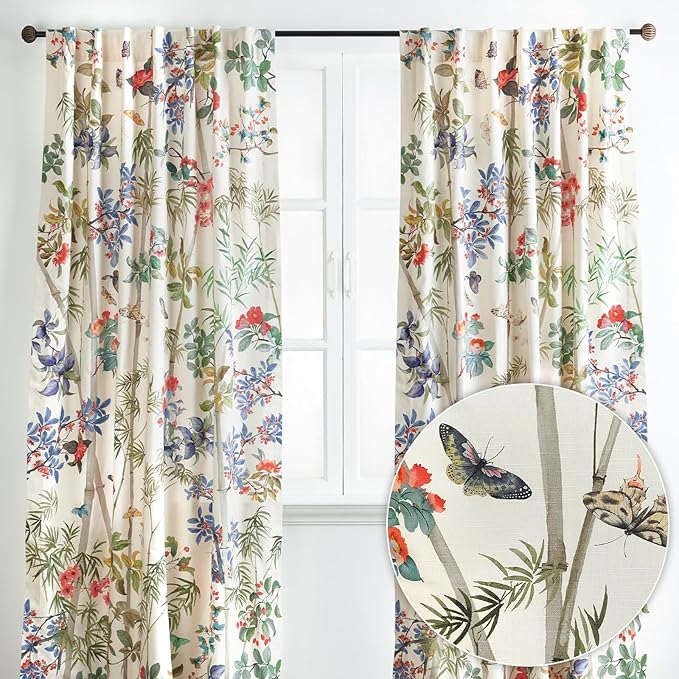 Maison d' Hermine Curtains for Living Room 100% Cotton 108 inch Length Two Panels Light Filtering Curtains for Bedroom Windows with Rod and Loop Pockets Drapes (Canne Light Beige, 50" W x 108" L)