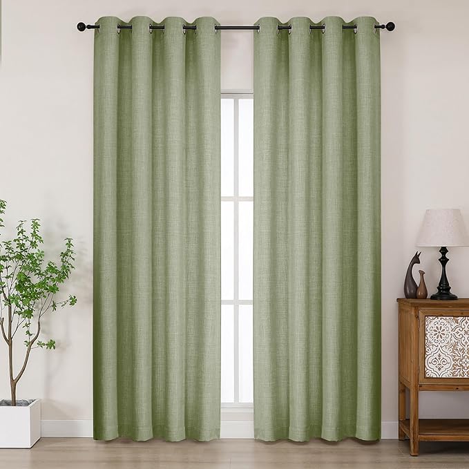Chyhomenyc Sage Green Curtains 84 Inches Long 2 Panels Set, Light Filtering Faux Linen Textured Soft Airy Window Curtains for Living Room Bedroom, Thick Modern Privacy Grommet Drapes, 50Wx84L, 2PCS