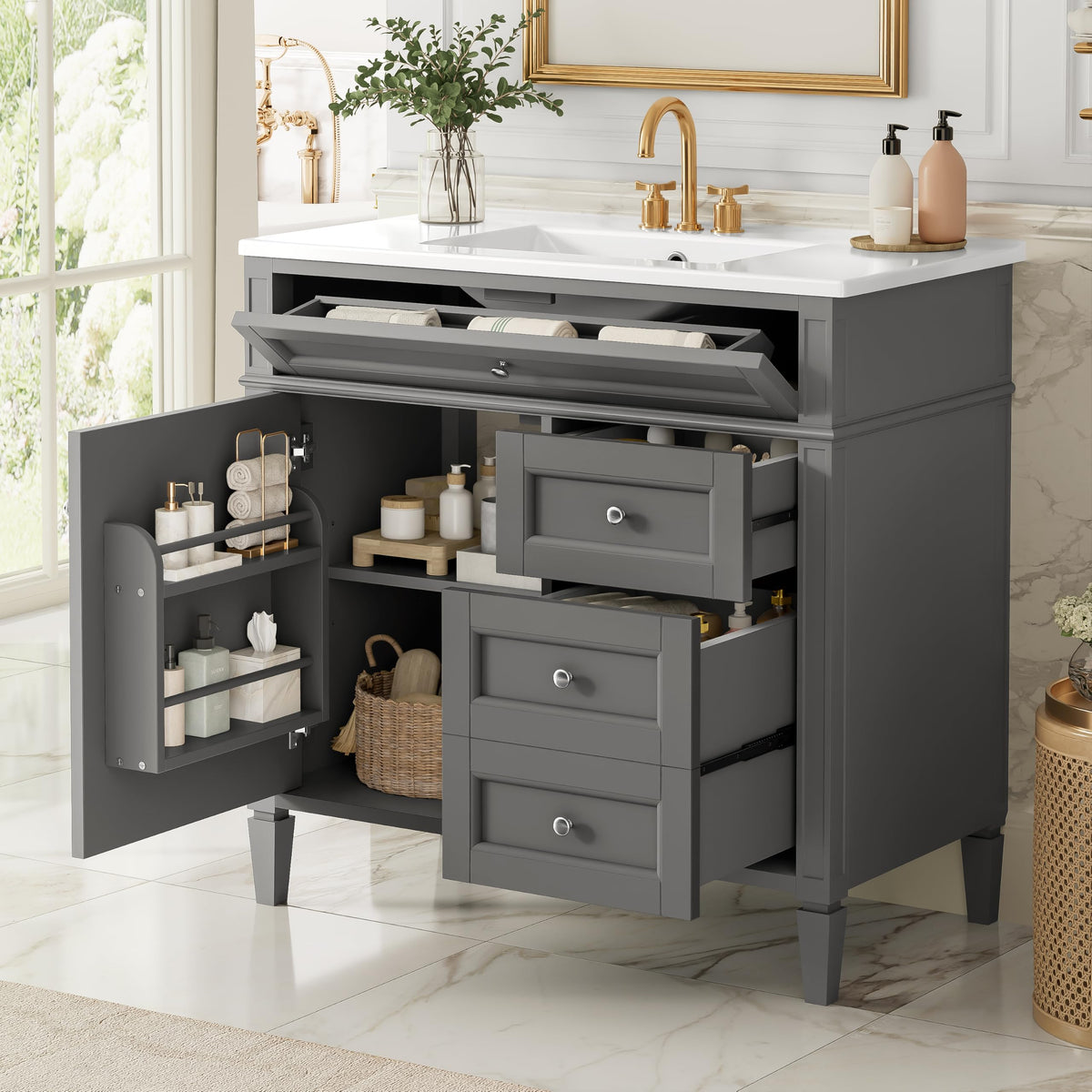 Virubi Modern 36" Bathroom Vanity with Sink, Bathroom Storage Cabinet