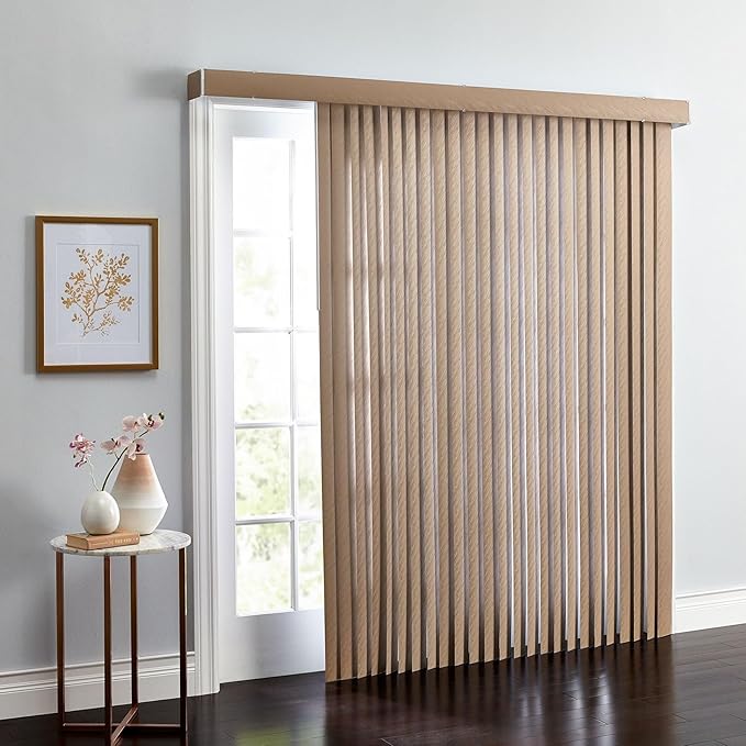 BrylaneHome Embossed Vertical Privacy Slat Blinds - 42" W 63" L, Light Taupe