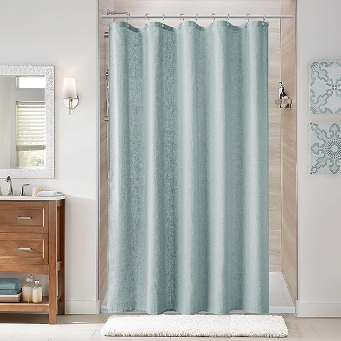 Naturoom Blue Linen Shower Curtain, Cloth Textured Fabric Shower Curtain Set with Hooks, Simple Elegant Modern Farmhouse Country Ultra Thick Bath Curtains for Bathroom,Water Repellent,54x78