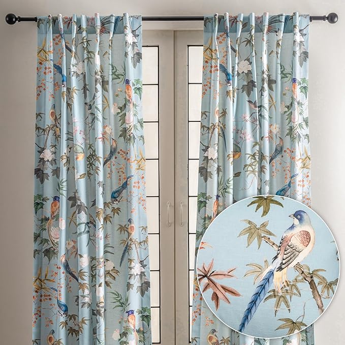 Maison d' Hermine Curtains for Living Room 100% Cotton 124 inch Length Two Panels Light Filtering Curtains for Bedroom Windows with Rod and Loop Pockets Drapes (Hokuzai Blue, 50" W x 124" L)