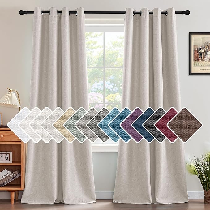 H.VERSAILTEX Linen Blackout Curtain 96 Inches Long for Bedroom/Living Room Thermal Insulated Grommet Linen Look Curtain Drapes Primitive Textured Burlap Effect Window Drapes 1 Panel - Heather Ivory