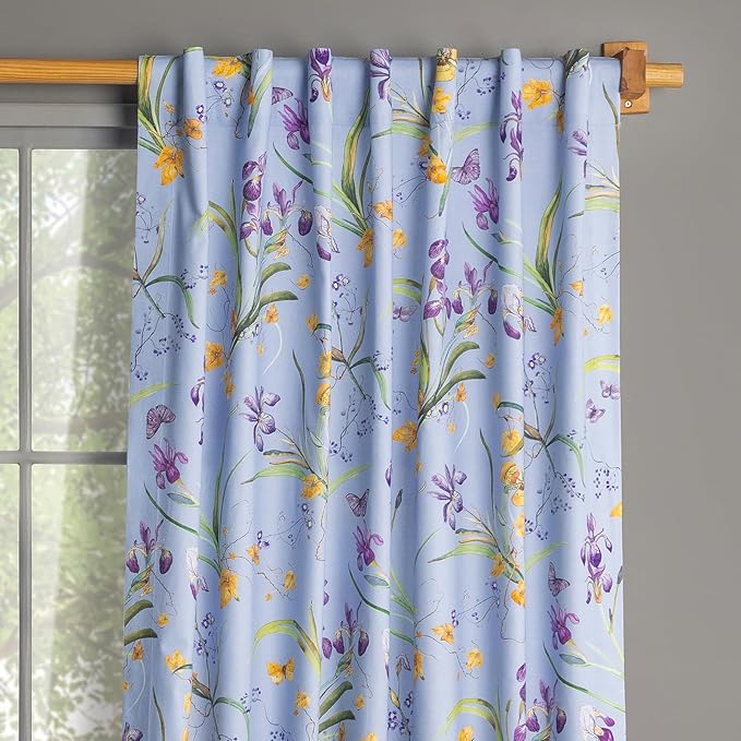 Maison d'Hermine Curtains for Living Room 100% Cotton 96 inch Length One Panel Window Curtains for Bedroom with Loop & Rod Pockets - Iris - Blue, 50" W x 96" L