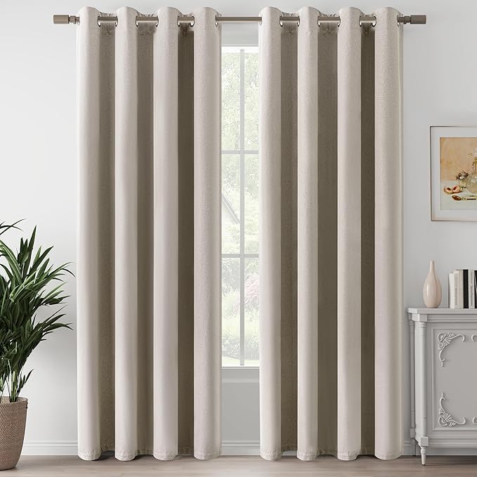 Total Blackout Linen Curtains 90 Inch Length for Bedroom Living Room, Farmhouse 100% Black Out Thermal Insulated Privacy Lightweight Grommet Curtain Panels, Sand Beige, W52 x L90, 2 Panels