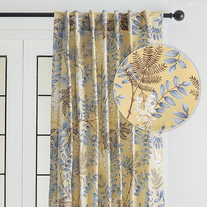 Maison d' Hermine Curtains for Living Room 100% Cotton 108 inch Length One Panel Light Filtering Curtains for Bedroom Windows with Rod and Loop Pockets Drapes (Feuillage Light Ecru, 50" W x 108" L)
