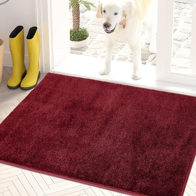 PURRUGS Dirt Trapping Door Mat 20" x 31.5", Non-Slip Machine Washable Entry Rug, Shoe Scraper, Dog Doormat, Super Absorbent Welcome Mat for Front & Back Door, Muddy Shoes & Paws, Burgundy Red