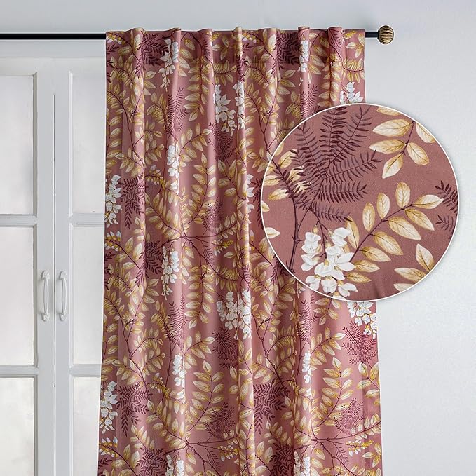 Maison d' Hermine Curtains for Living Room 100% Cotton 84 inch Length One Panel Light Filtering Curtains for Bedroom Windows with Rod and Loop Pockets Drapes (Feuillage Cameo Brown, 50" W x 84" L)